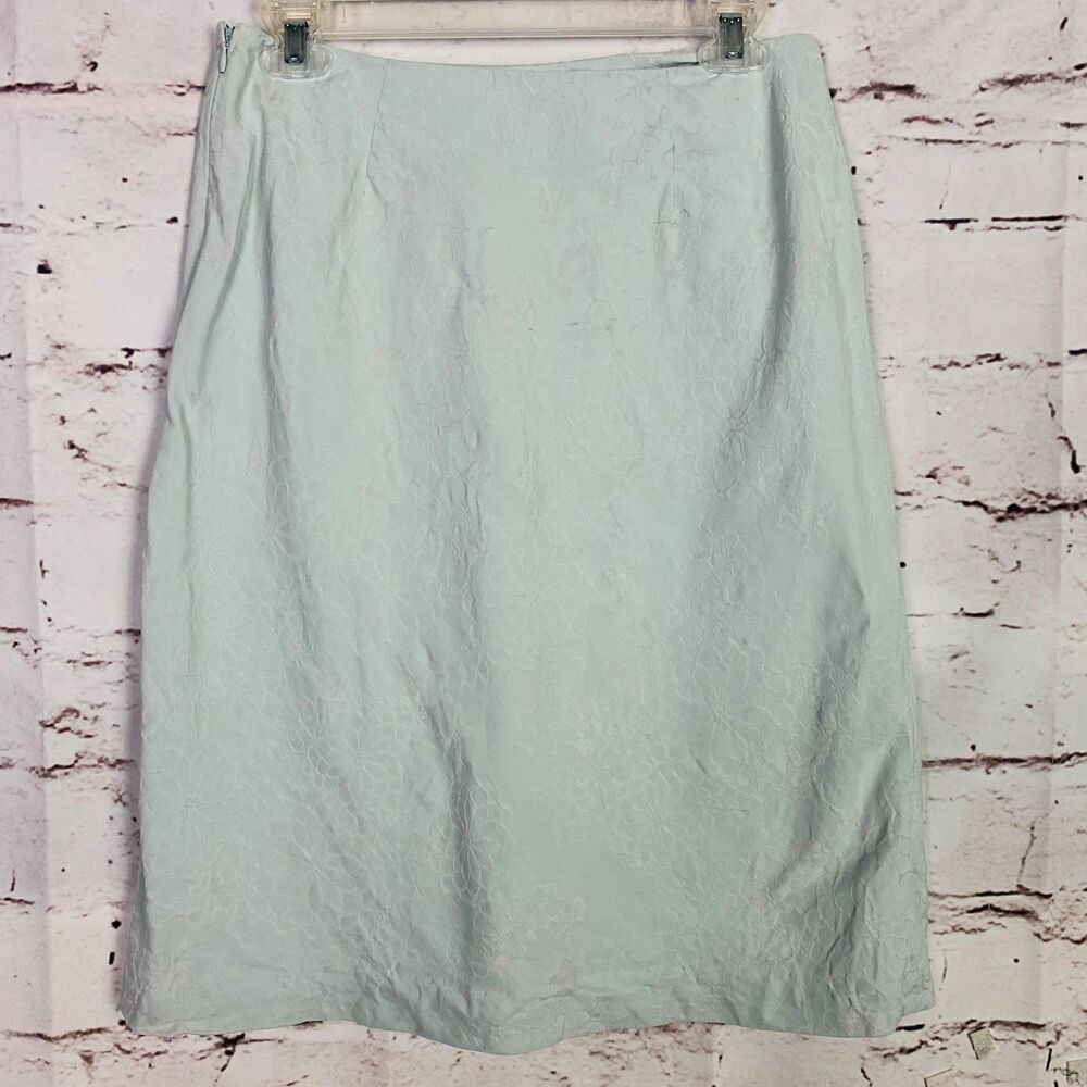 Tommy Bahama 100% Silk Teal Embroidered Floral A-Line Skirt Women's Size 8 Beach